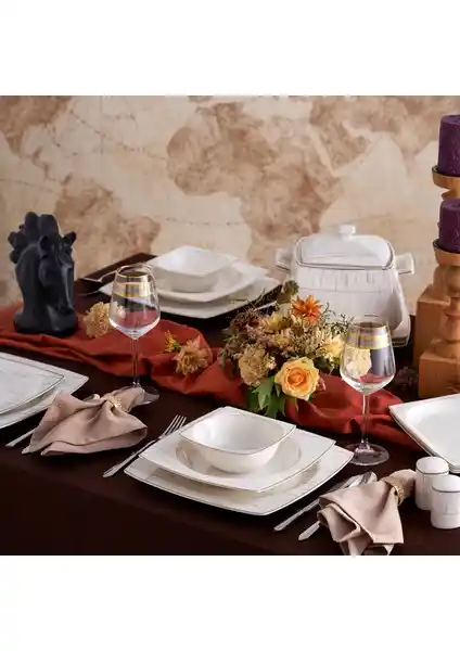 Karaca Square Bone Kare 60 Parça Yemek Takımı 12 Kişilik Modern ve Zarif Tasarım