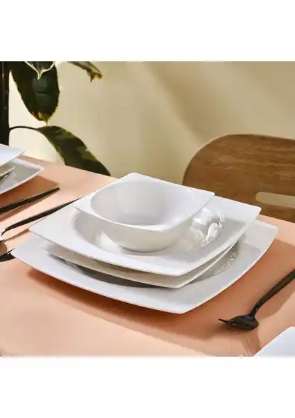 Karaca Square Bone Royal White 24 Parça 6 Kişilik Modern Porselen Yemek Takımı