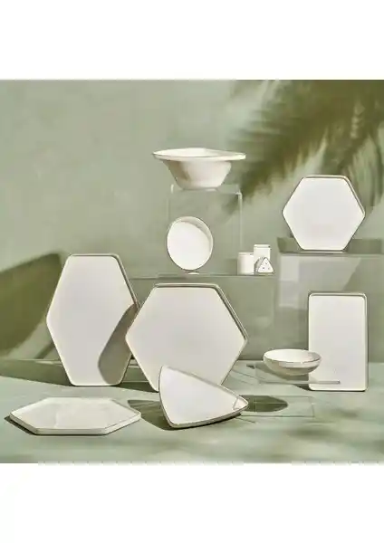 Karaca Stream Bone Geo 59 Parça Gold Detaylı Modern Yemek Takımı 12 Kişilik