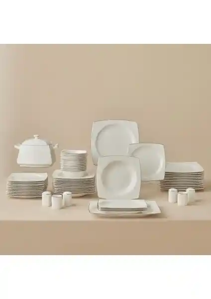 Karaca Talia Fine Cream 60 Parça 12 Kişilik Yemek Takımı Kare Tasarım ve Kalite