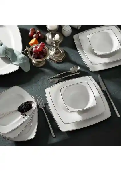 Karaca Tasia Fine Cream 60 Parça 12 Kişilik Kare Yemek Takımı Modern ve Şık Tasarım