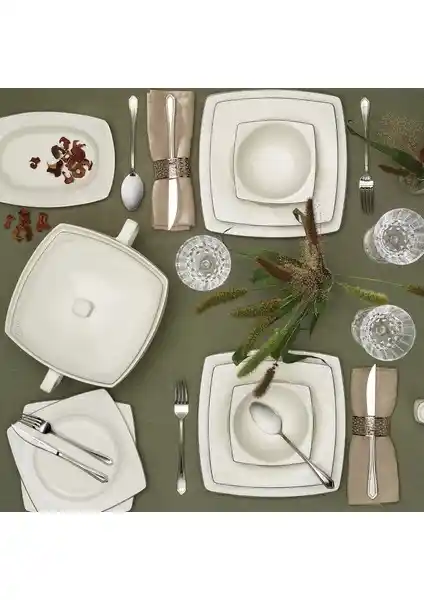 Karaca Zeyna Cream 60 Parça 12 Kişilik Kare Yemek Takımı Şıklık ve Dayanıklılık Sunar