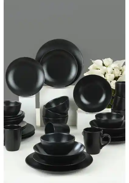 Keramika Alfa Mat Siyah Yemek Takımı: Modern ve Dayanıklı 30 Parça Seti