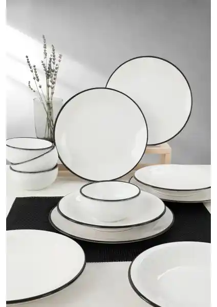 Keramika Ege Beyaz Siyah Fileli Yemek Takımı: Şık ve Dayanıklı 12 Parça Set