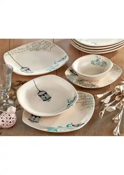Keramika Köşem 24 Parça Krem Renkli Modern Yemek Takımı 6 Kişilik Şık ve Dayanıklı