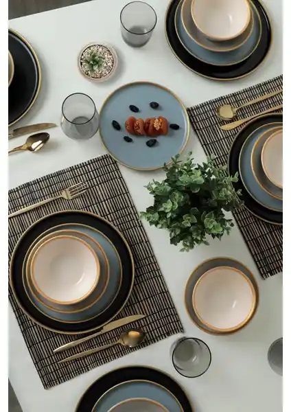 Keramika Safir Gri Yemek Takımı: Modern ve Dayanıklı 24 Parçalık Sofra Seti