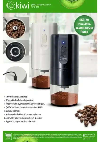 Kiwi KSPG-4816 Şarjlı Kahve Öğütücü: Pratik ve Taşınabilir Kahve Öğütme Cihazı