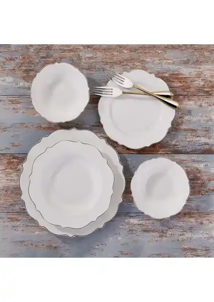 Korkmaz Eliza Collection 60 Parça Gold Yuvarlak Yemek Takımı Şık ve Dayanıklı Tasarımıyla Sofralarınıza Zarafet Katar