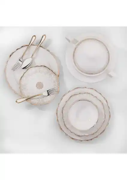 Korkmaz Eliza Collection 60 Parça Yuvarlak Porselen Yemek Takımı Geniş Aile ve Davetler İçin