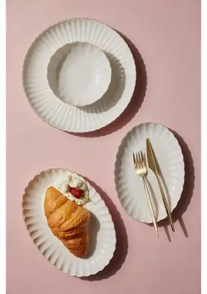 Kütahya Porselen Bone Luz Form 27 Parça 6 Kişilik Yemek Takımı Altın Detaylarla Şıklık