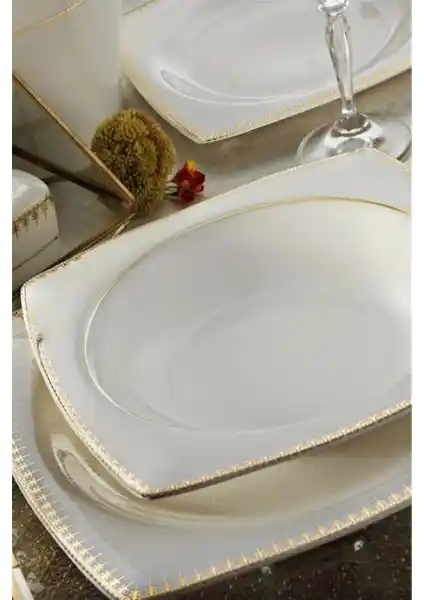 Kütahya Porselen Bone Mare 62 Parça Desenli Yemek Takımı Şık ve Dayanıklı Sofra Seti