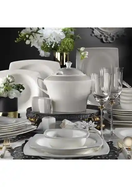 Kütahya Porselen Bone Mare 62 Parça Yemek Takımı Zarif ve Dayanıklı Modern Tasarım