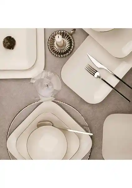 Kütahya Porselen Bone Minas 51 Parça Yemek Takımı Platin Fileli Modern ve Şık Tasarım