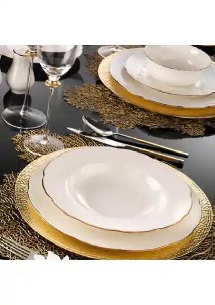 Kütahya Porselen Bone Olympos 24 Parça Porselen Yemek Takımı Modern ve Şık Tasarım
