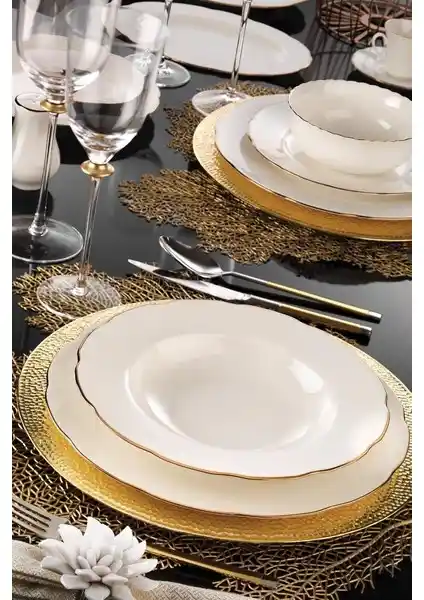 Kütahya Porselen Bone Olympos 54 Parça 12 Kişilik Yemek Takımı Modern ve Zarif Tasarım