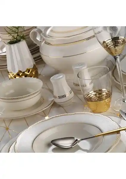 Kütahya Porselen Bone Olympos 62 Parça Yemek Takımı Geniş Aile ve Misafirler İçin Uygun