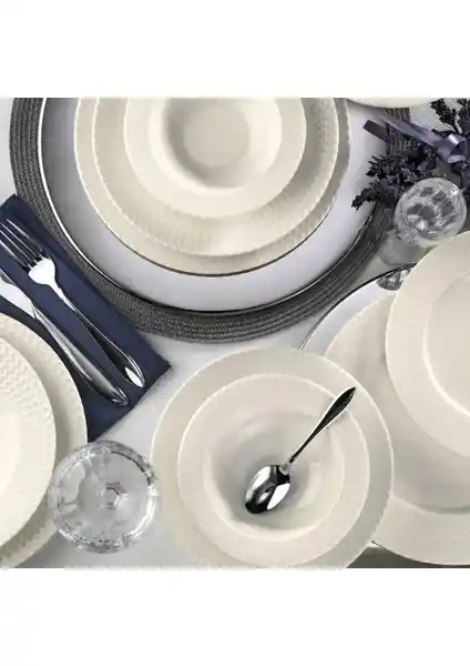 Kütahya Porselen Bone Serisi 24 Parça 6 Kişilik Yemek Takımı Günlük ve Şık Kullanım İçin