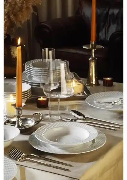 Kütahya Porselen Ekose 24 Parça 6 Kişilik Yemek Takımı Günlük ve Özel Kullanım İçin