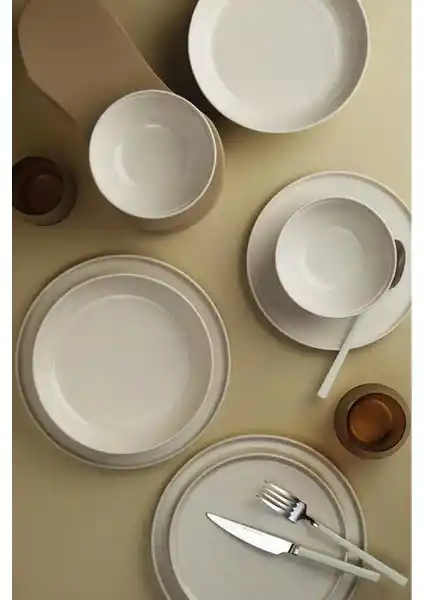Kütahya Porselen Fit-C 12 Parça 4 Kişilik Stackable Yemek Takımı - Modern ve Şık Tasarım