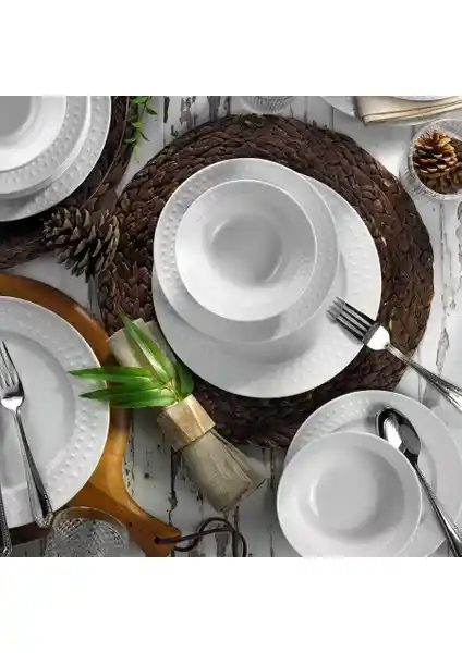 Kütahya Porselen İnci 24 Parça 6 Kişilik Yemek Takımı Modern ve Şık Tasarım