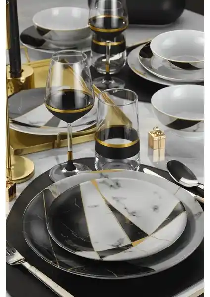 Kütahya Porselen Marble 24 Parça 6 Kişilik Yemek Seti Estetik ve Dayanıklı Tasarım