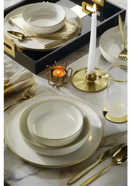 Kütahya Porselen Moderna 16 Parça Dört Kişilik Yemek Takımı Altın Fileli Şıklık ve Dayanıklılık