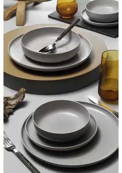 Kütahya Porselen Moderna 16 Parça Gri Yemek Takımı Dört Kişilik Modern ve Dayanıklı