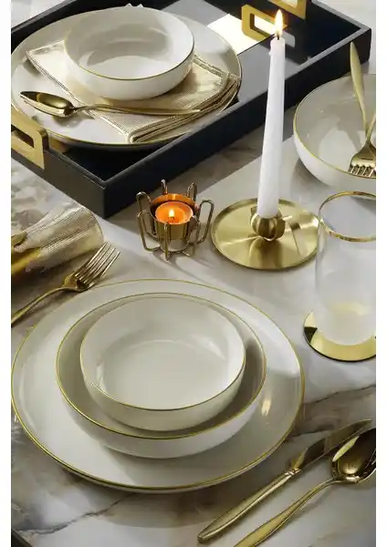 Kütahya Porselen Moderna 18 Parça 6 Kişilik Yemek Takımı Altın Fileli Şıklık ve Fonksiyonellik