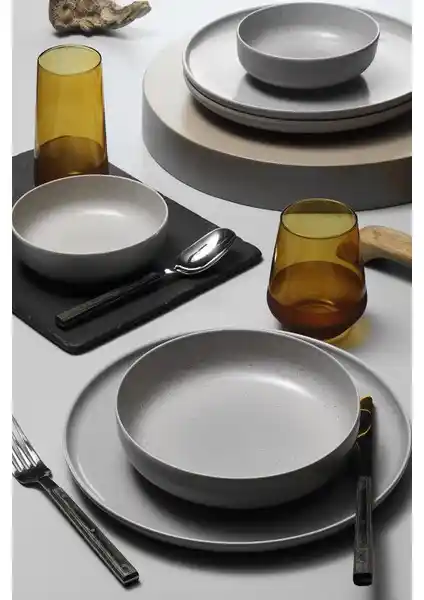 Kütahya Porselen Moderna 18 Parça Gri Yemek Takımı 6 Kişilik Dayanıklı ve Şık Tasarım