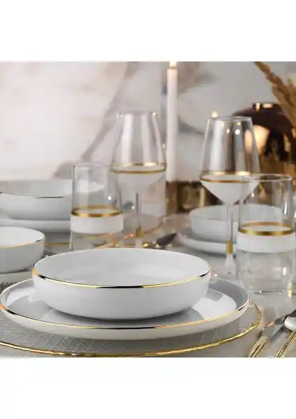 Kütahya Porselen Moderna 24 Parça Yemek Takımı Altın Fileli Modern Tasarım