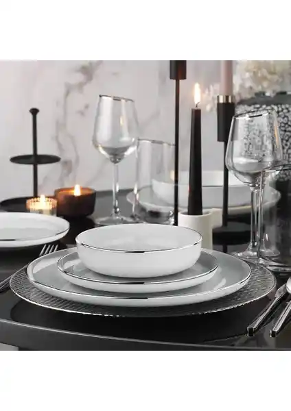 Kütahya Porselen Moderna 24 Parça Yemek Takımı Platin Fileli Modern Tasarım