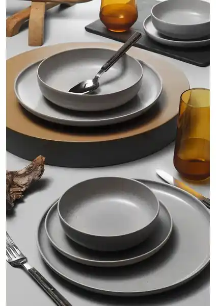 Kütahya Porselen Moderna 8 Parça 2 Kişilik Gri Yemek Takımı Modern ve Şık Tasarım
