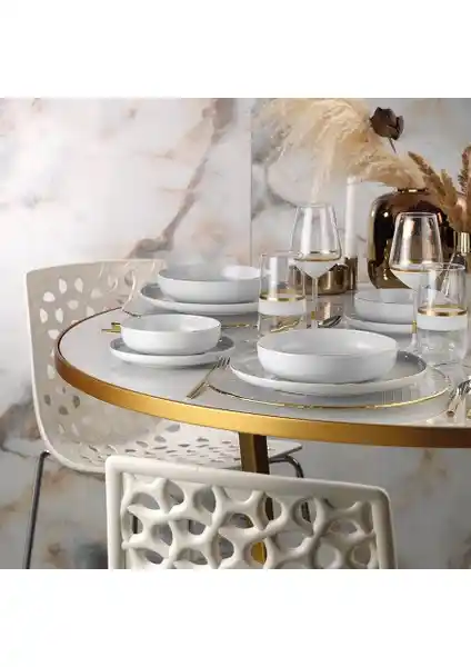 Kütahya Porselen Mood Altın Fileli 24 Parça Yemek Takımı Modern ve Zarif Tasarım