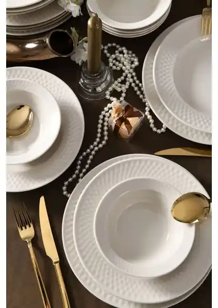 Kütahya Porselen Verona 18 Parça 6 Kişilik Bone Yemek Takımı Krem Renkli Modern Tasarım