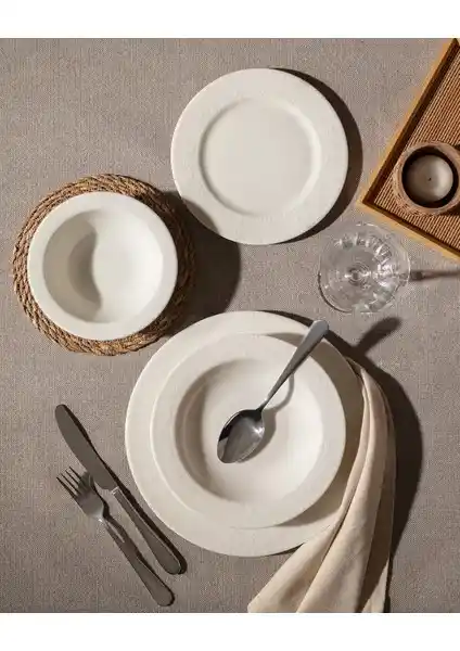 Madame Coco 6 Kişilik Beyaz Desenli Seramik Yemek Takımı Şık ve Dayanıklı Tasarım