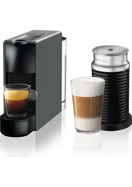 Nespresso C35 Essenza Mini Gri Kahve Makinesi ve Süt Köpürtücü Aksesuarı - Kompakt ve Fonksiyonel Tasarım