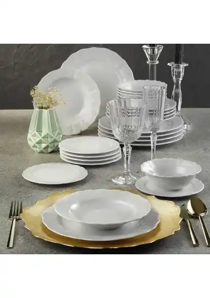 Porland 24 Parça Porselen Yemek Takımı DG296 Şık ve Dayanıklı Modern Mutfak Seti