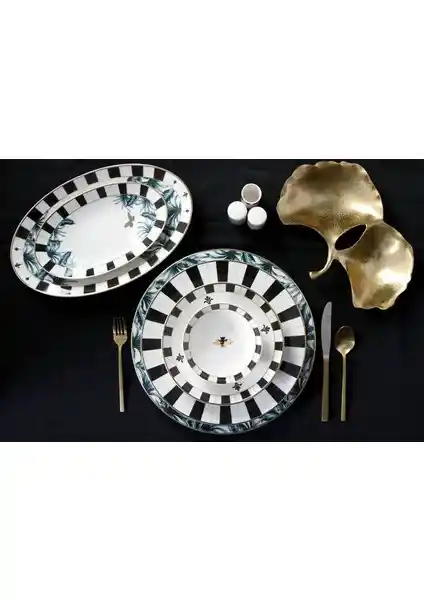 Porland Alm Palms Yemek Takımı: Modern ve Şık 12 Kişilik Porselen Seti