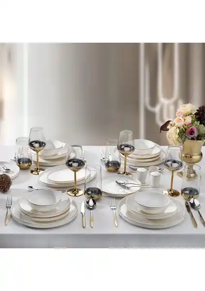 Schafer Adel Gold 56 Parça Bone Porselen Yemek Takımı Şık ve Dayanıklı Sofra Seti