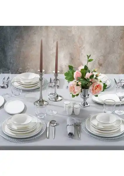 Schafer Adel Platin 56 Parça Bone Porselen Yemek Takımı Modern ve Dayanıklı Tasarım