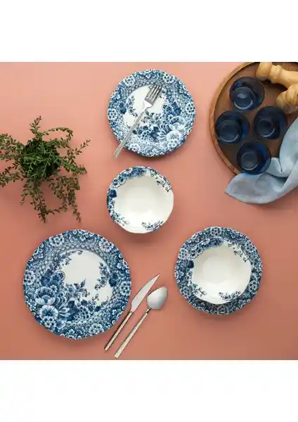 Schafer Carna 24 Parça Mavi Yemek Takımı Modern ve Dayanıklı Seramik Seti