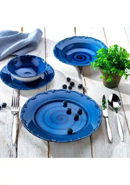 Schafer Liana 24 Parça Mavi Seramik Yemek Takımı Şık ve Dayanıklı Mutfak Seti