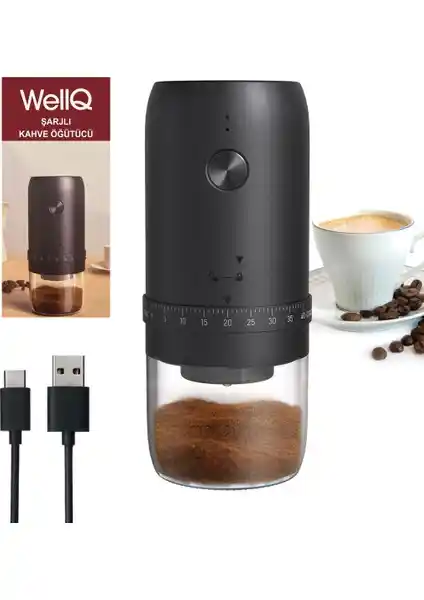 WELLQ Şarjlı ve İncelik Ayarlı Kahve Öğütücü Değirmen: Pratik ve Taşınabilir Kahve Hazırlama Cihazı