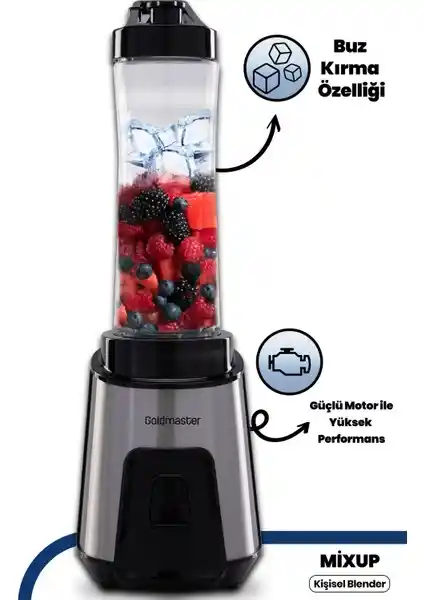Goldmaster GM-7259 Mix Up Paslanmaz Çelik Kişisel Blender 250W Buz Kırma Özelliği