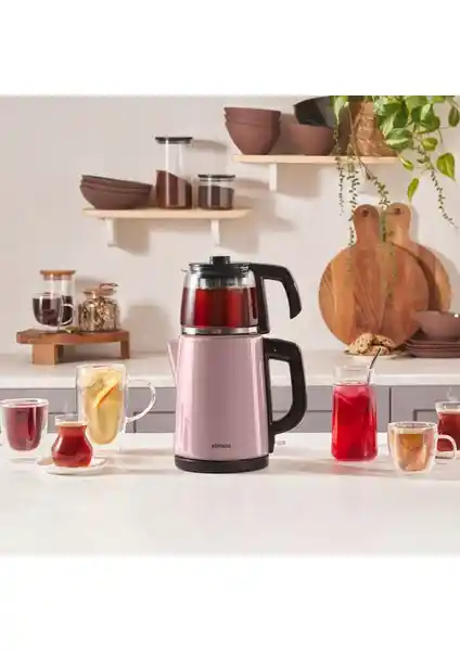 Karaca Tea Glass 2-in-1 Çelik Çay Makinesi ve Kettle Cosmic Lilac Modern Tasarım