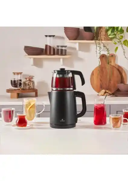 Karaca Tea Glass 2 in 1 Çelik Çay Makinesi ve Kettle Modern ve Fonksiyonel Tasarım