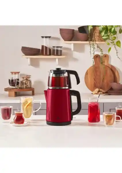 Karaca Viva Magenta 2 in 1 Çay Makinesi ve Kettle Paslanmaz Çelik Tasarım