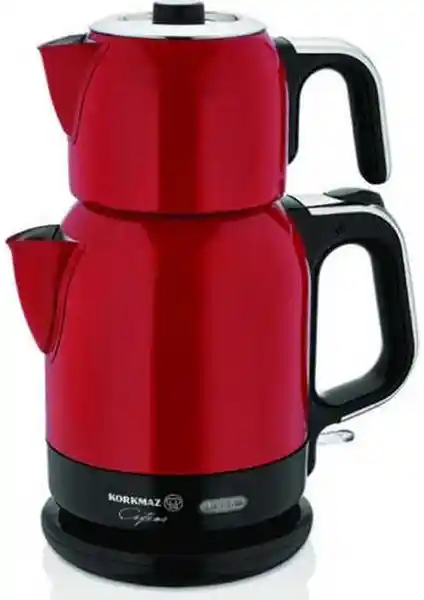 Korkmaz Kırmızı Krom Elektrikli Çaydanlık Modern Tasarım ve Fonksiyonellik