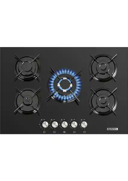 Kumtel KO-50 OAHDF Siyah Ankastre Cam 5'li Wok Gözlü Gazlı Ocak Modern Mutfak Tasarımı
