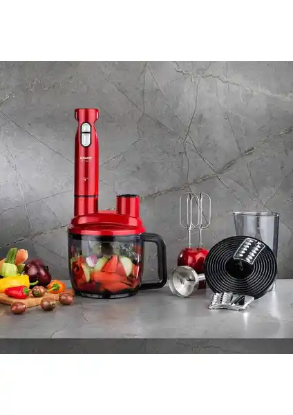 Schafer Chef Blend Mega Blender Set Kırmızı: Çok Fonksiyonlu ve Yüksek Performanslı Mutfak Aleti